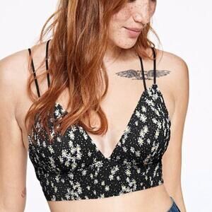 Victoria’s Secret PINK Black Sunflower Seersucker Bralette Bra Top Size Medium